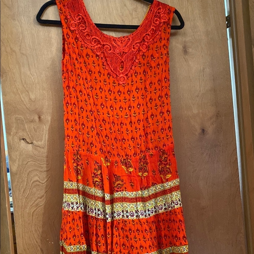 Orange Small Phool Smocked Tiered Sundress Summer Hippie Fairy Fall